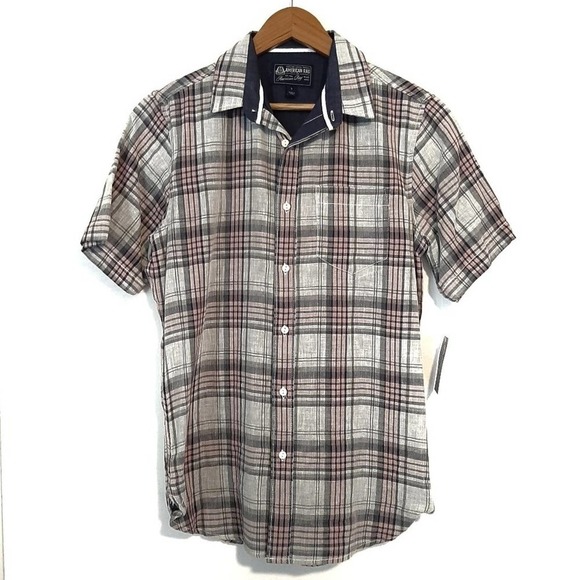 NWT Short Sleeve Plaid Button Down Shirt American Rag Small - Picture 1 of 9